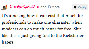 a screen capture of a quote from a kotaku discussion about kickstarter