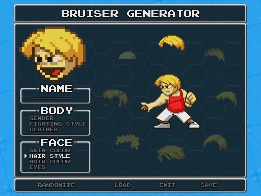 early mock-up of how the character generator will look like for Super Hematoma